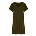 thumbnail image 5 of T-Shirt Dresses for Women 2024 Summer Loose Short Sleeve V Neck Casual Solid Mini Dress Lounge Nightgown with Pockets, 5 of 6