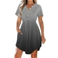 thumbnail image 2 of Summer Dresses for Women 2025, Women's Summer Dress Casual V Neck Short Sleeve Drawstring Dresses With Pockets(Black,L), 2 of 9