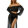 thumbnail image 4 of SAYOO Off Shoulder Clothing Set, Long Sleeve Tops and Cover Up Skirt Two-piece Suit for Beach Vacation Travelling for Women, 4 of 9
