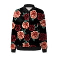 thumbnail image 4 of Futezty Bomber Jacket Women Causal Floral Zip Up Coats Long Sleeve Stand Collar Fall Jackets Lightweight Outerwear Tops, 4 of 5