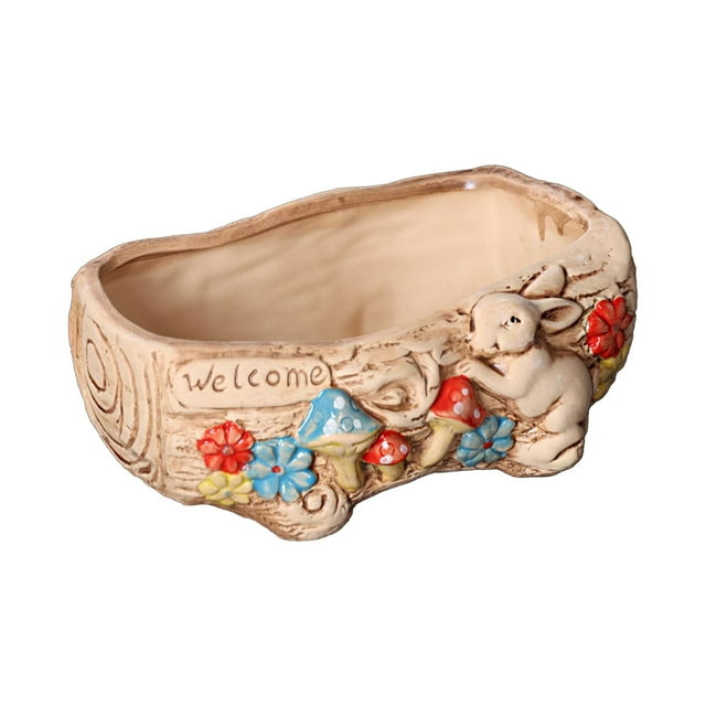 Flowerpots with Dish Ceramic, Meaty Flower Pot Ceramic Big Flower Pot Simple Large Caliber Thick Pottery Meaty Plants Plate Rabbit Flower Pot New Styles, Flower Pots