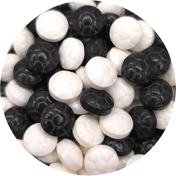 NCS Black and White Soccer Balls Edible Candy Toppers, 8 ounces - Great for cupcakes, cookies, cakes, cake pops, and party tables