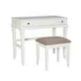 thumbnail image 2 of Linon Angela Wood Vanity & Padded Beige Stool 2 Drawers Flip Up Mirror in White, 2 of 25