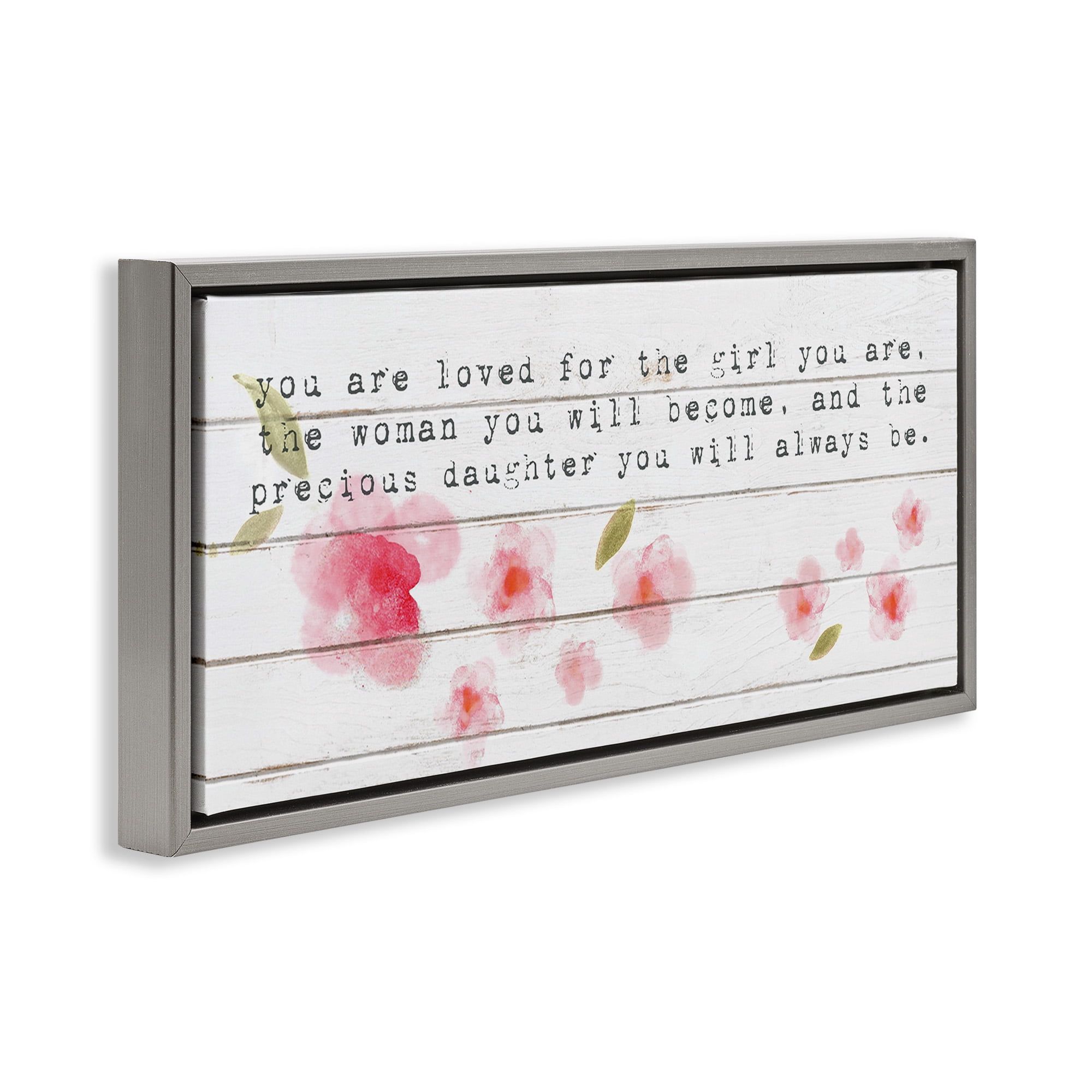 Stupell Industries Precious Daughter with Pink Flowers Art for Kids Painting Gray Floater Framed Canvas Art Print Wall Art, 31 x 14