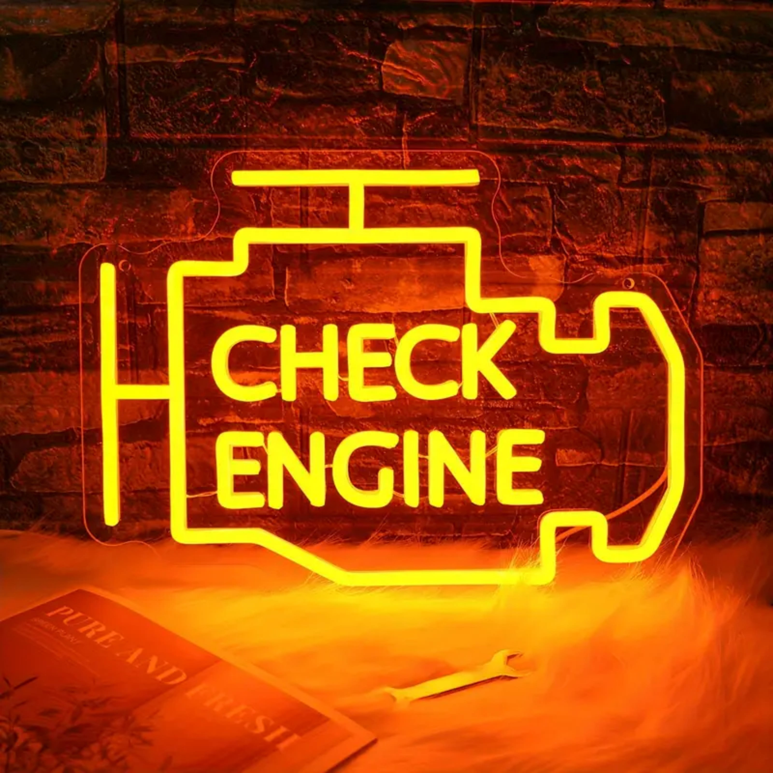 UPONRAY Check Engine Neon Signs, 13.7'*10' Dimmable & USB-Powered LED Neon Light, Stylish Wall Decor for Man Cave, Garage, Workshop(LED Strip Letters)