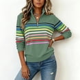 thumbnail image 4 of Tqcoqu Half-Zip Collar Fashionable Rainbow Striped Sweatshirt, Women V Neck Long Sleeve for Fall & Winter, 4 of 6