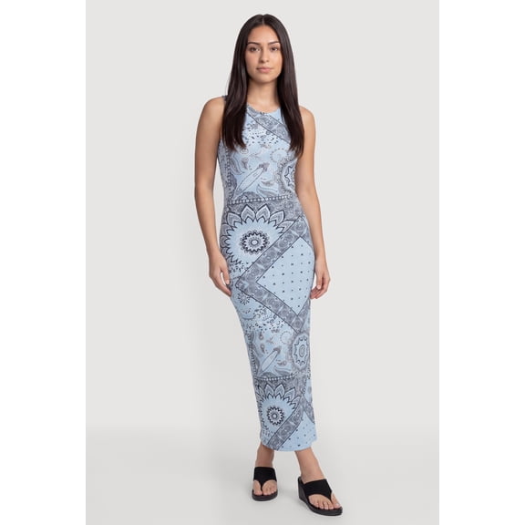 Women's Bandana Print Side Slit Keyhole Back Maxi Dress