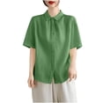 thumbnail image 2 of BUIGTTKLOP Cotton Linen Button down Shirts for Women Short Sleeve Shirts Collared Summer Beach Tops, 2 of 6