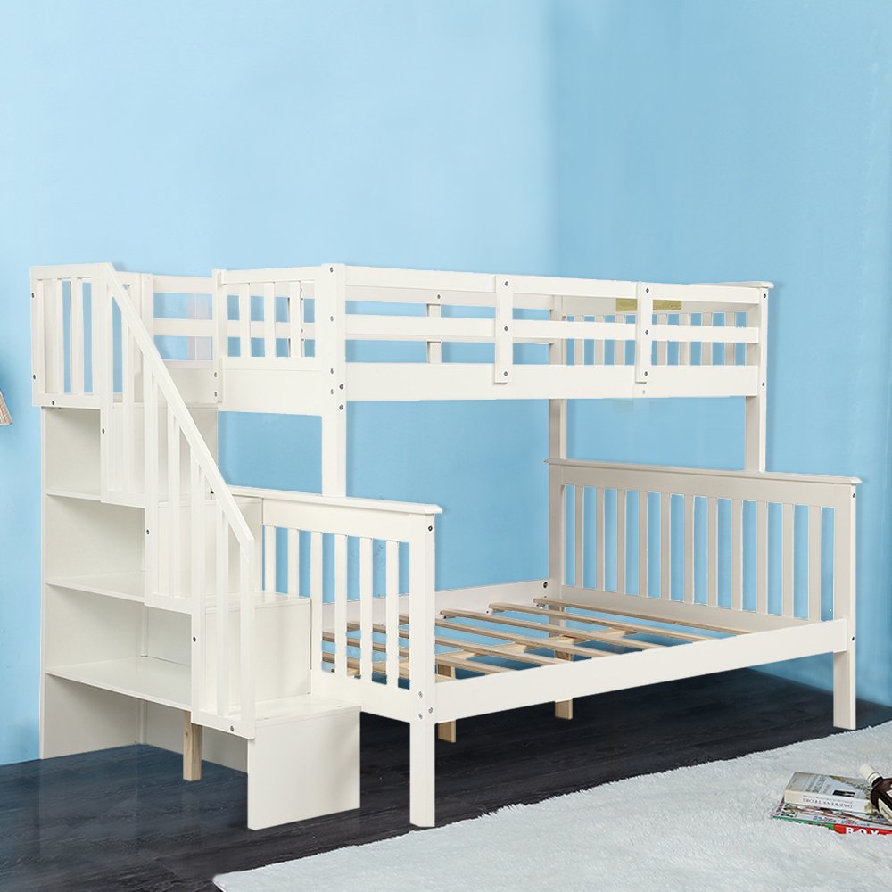 Wood Bunk Beds TwinOverFull Wood Bed Frame with Upper Bunk , Sturdy