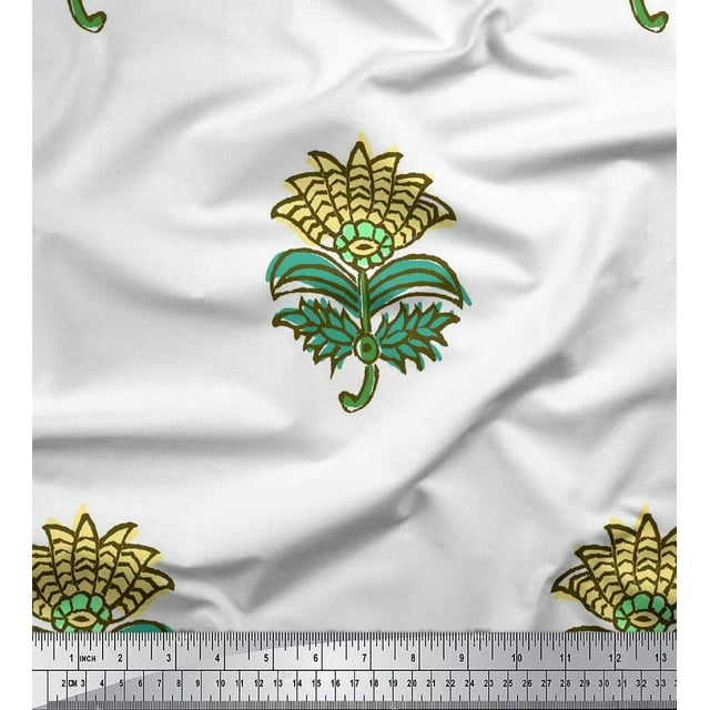 Soimoi Poly Georgette Fabric Leaves & Floral Block Decor Fabric Printed Yard 42 Inch Wide