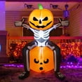 thumbnail image 1 of COMIN Cabeza de Calabaza Esqueleto de Calavera Inflable de Halloween de 5 pies con LED incorporados Decoración de Patio para Fiestas navideñas en Interiores, Exteriores, Patio, jardín, césped, 1 of 5