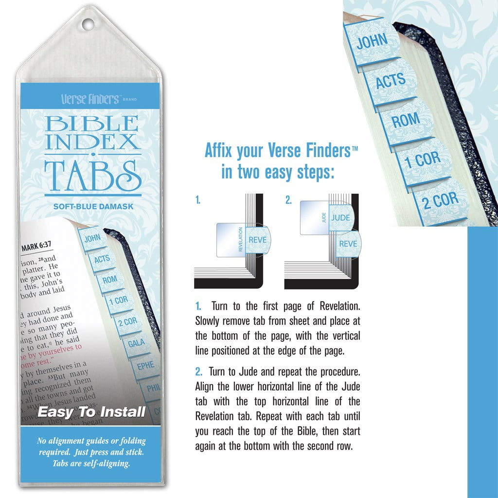 Bible Tab-Verse Finders-Horizontal-Thin Pack-Soft Blue Damask