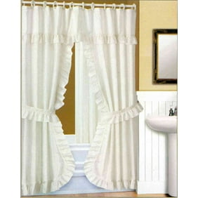 Double Swag Fabric Shower Curtain Vinyl Liner Shower Rings