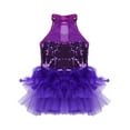thumbnail image 4 of Aislor Kids Girls Shiny Sequins Ballet Jazz Latin Dance  Mesh Splice Leotard Dancewear A Purple 8, 4 of 7