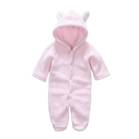 

Newborn Baby Boy Girl Hooded Jumpsuit Cute Ear Long Sleeve Fleece Zipper Onesie Romper Footie Winter Coat Outerwear