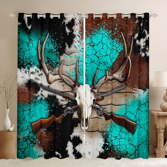 Castle Fairy Bull Skull Hunting Blackout Curtains Set of 2 (52x84 Each) for Teens,Abstract Graffiti Splash Window Curtains,Western Farmhouse Cabin Curtains and Drapes,Microfiber Bedroom Decor
