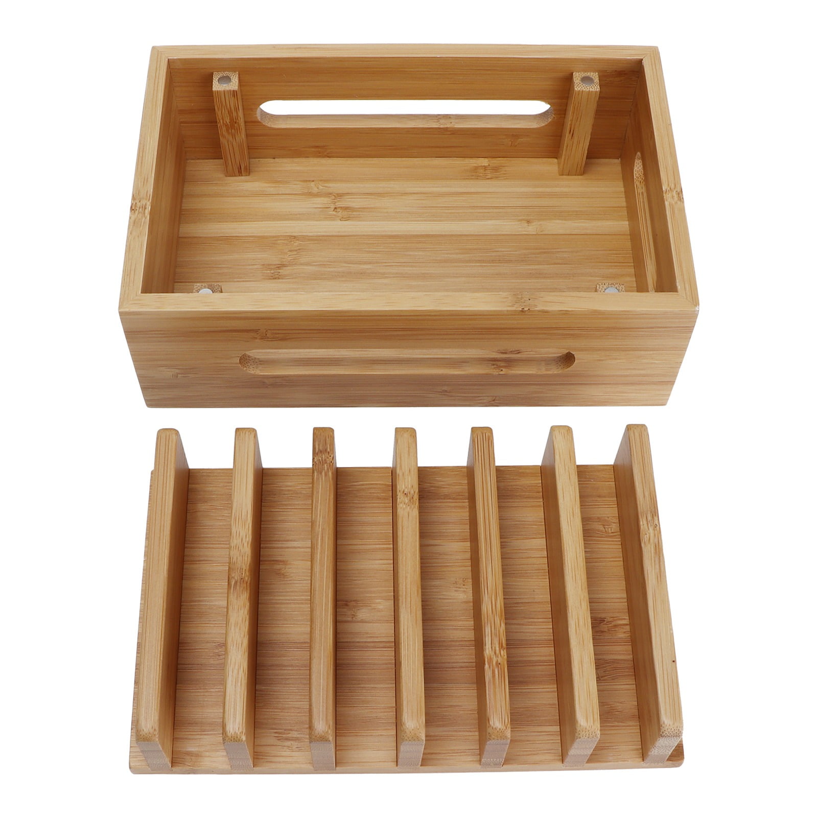 BIMZUC Bamboo Wood Cell Phone Dock Portable Tablet Computer Organizer Storage Box For Home Office Desk Accessory Storage Bracket Holder Natural Wood Finish