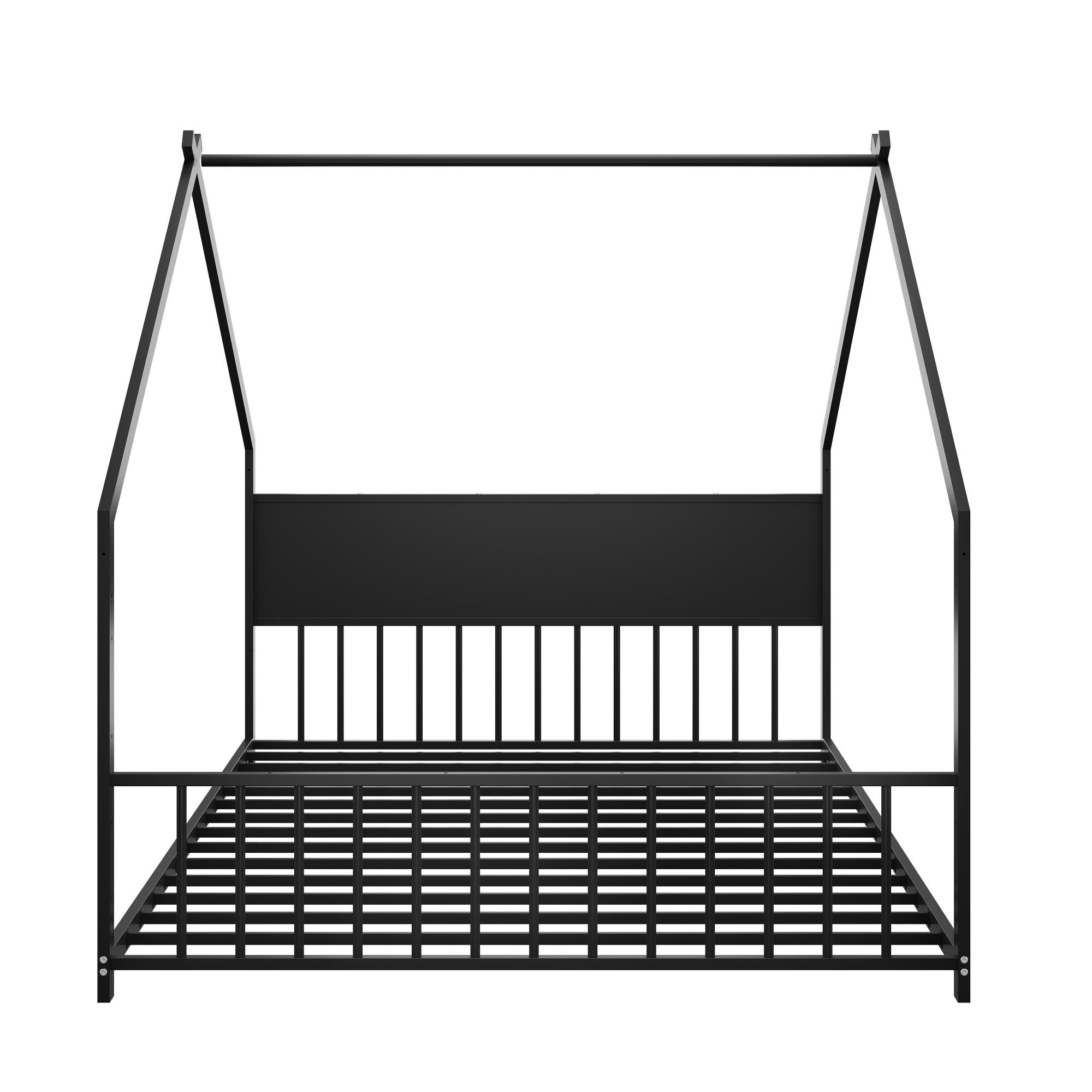 Aukfa Full Size Metal House Bed Frame with LED Lights, Montessori Floor Bed for Kids & Toddlers, Modern Kids Room Furniture, Black