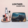 thumbnail image 4 of Bingfone Moonlit Night Sky Wolf Print Leather Makeup Bag, Portable Hand-held Zipper Female Cosmetic Bag Toiletry Bag, Suitable for Home and Travel, 4 of 6