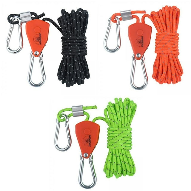 S SERENABLE Poulie Cliquet Corde Support Camping Réfléchissant Corde à Vent Noir Orange Vert