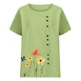 thumbnail image 4 of Itsame Summer Womens Printed T-Shirt Casual Short Sleeved Shirt Tops Round Neck Button Cotton Blouses Green Size XL, 4 of 4