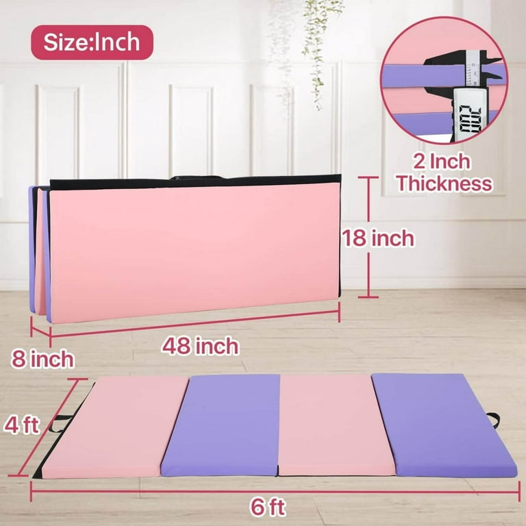Folding Gymnastics Mat 6'X4'X2 Thick Tumbling Mats for Home Gym, Non-Slip  Portable Panel Exercise Mats with Carrying Handles for Kids Adults