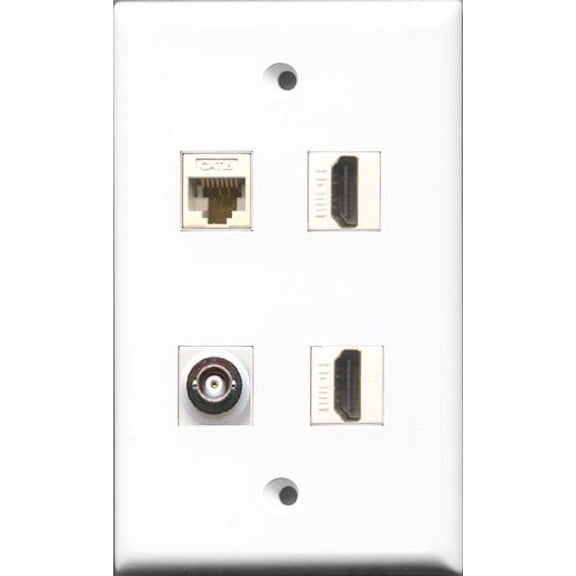 RiteAV - 2 Port HDMI and 1 Port BNC and 1 Port Cat6 Ethernet White Wall Plate