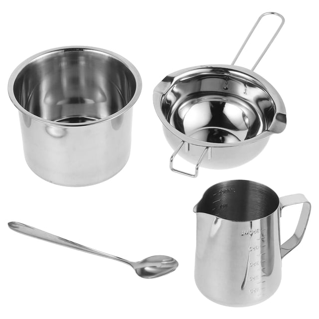 1 juego de olla para baño maría para derretir chocolate, olla de acero inoxidable para derretir chocolate con cuchara para derretir chocolate, dulces, velas y jabón