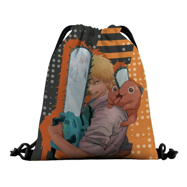 Bolsa con cordón para hombre, motosierras, anime, natación, gimnasio, 39 x 32 cm