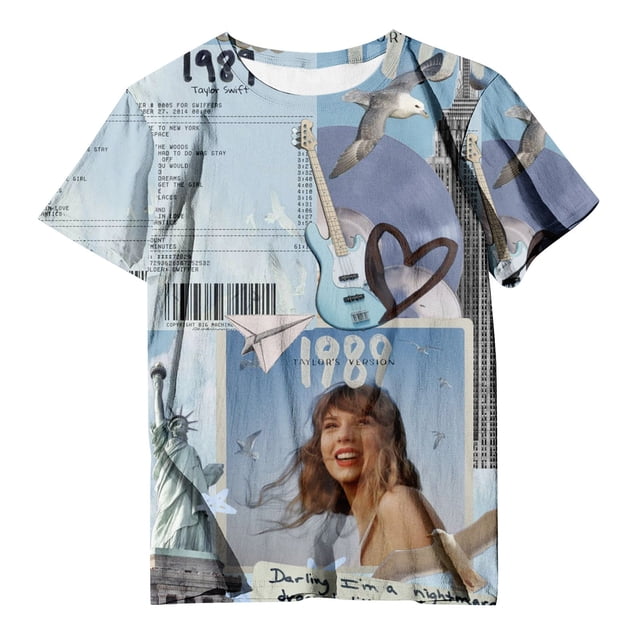 TayIor Sw1ft Chemises, Tylor Sw1ft Merch, Tylor Sw1ft, Mode Décontractée pour Femmes, Chemises à Manches Courtes et Col Rond Imprimé, Chemisier Graphique pour Amatrices de Musique TKFASHION Bleu Clair G