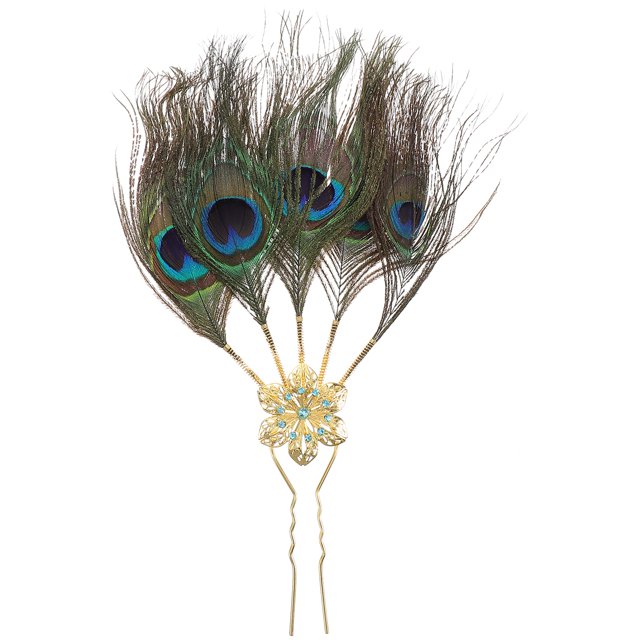 Horquillas vintage para mujer, diseño de pluma de pavo real, tocado, accesorios étnicos para el cabello, horquillas sencillas.