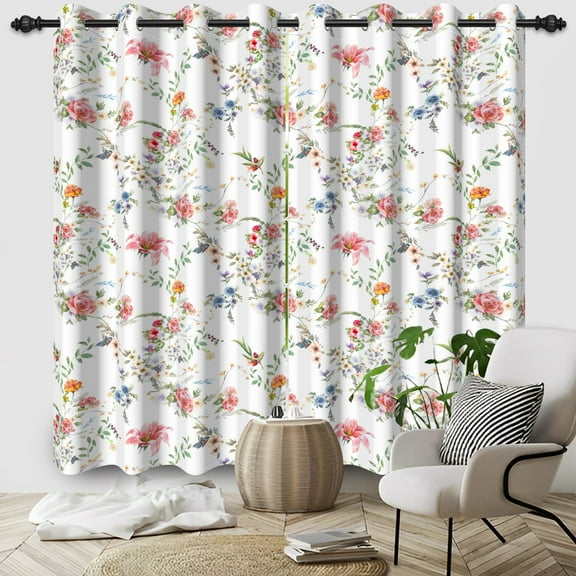 Pbobriich Pink Flower Blackout Curtains,Farmhouse Country Window Curtain for Bedroom 42x63 Inch Set 2 Panels