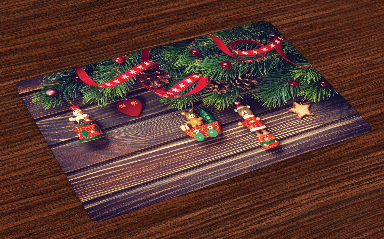 Christmas Placemats Set of 4 Rustic Wooden Backdrop