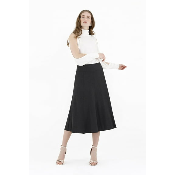Charcoal Eight Gore Calf Length Midi Skirt for Every Occasion