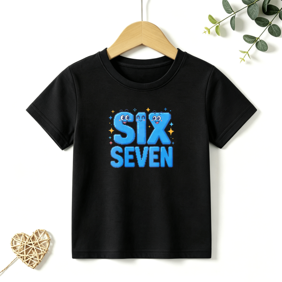 Boys Graphic T Shirt Six Seven Number Pixel Short Sleeve Tee Kids Celebration Theme 100% Cotton Soft Kids Tops 4-13Y