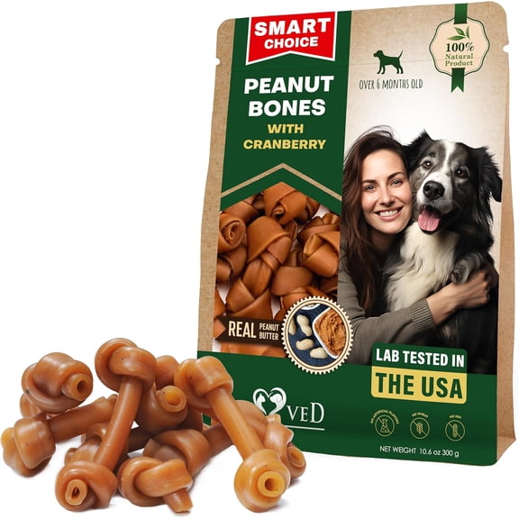 Dog Treats Peanut Butter Bones with Cranberry & Rawhide Free Chew 10.6 Oz - Pet Natural Mini & Big Snacks Healthy Collagen & Bulk Best Chews for Small & Large Dogs - Made for USA (Peanut Butter)