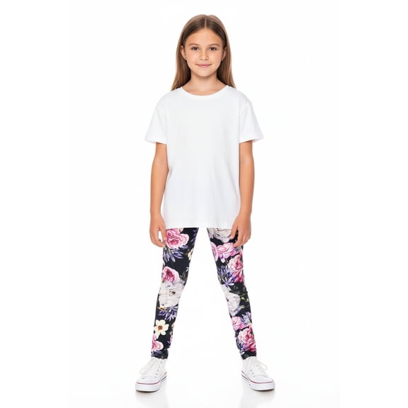 Creamy Soft Girls Kids Size Leggings, High Rise, Stretchy - by USA Fashion™ Floral Garden Bouquet Large