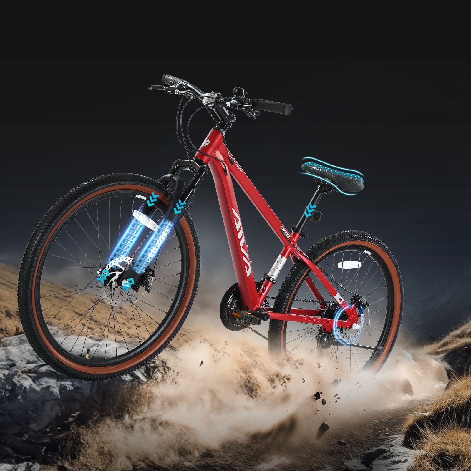 26" Wheel Mountain Bike, 21 Speed with Dual Disc Brake Mountain Bicycle, Aluminum Frame Fits Teens Womens Mens MTB Cycling Bikes
