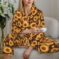 thumbnail image 6 of Pofeuu Vintage Brown Plaid Sunflower Print Womens Pajamas Set Long Sleeve Sleepwear Button Down Nightwear Soft Pj Lounge Sets Button Down Pajamas Women-X-Large, 6 of 7