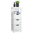 thumbnail image 1 of Bathroom Floor Cabinet, Wooden Storage Cabinet with 3 Drawers and Open Shelf, Multifunctional Side Organizer Rack Stand Table, White, 1 of 7