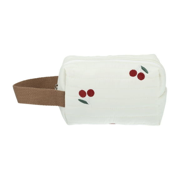 1 Pc Women Durable Embroidered Makeup Bag for Vacation Camping Gym Beige Red Cotton