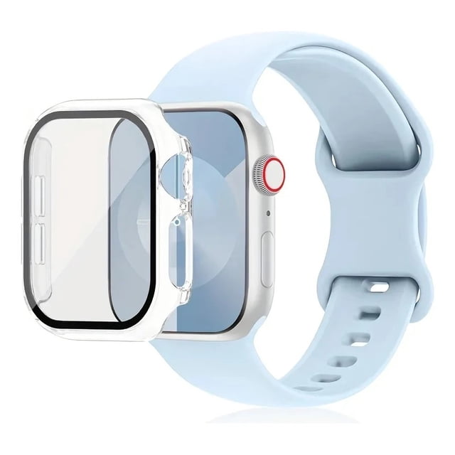 Correa de Silicona con Funda Protectora de Cristal para Apple Watch, Compatible con Todas las Series