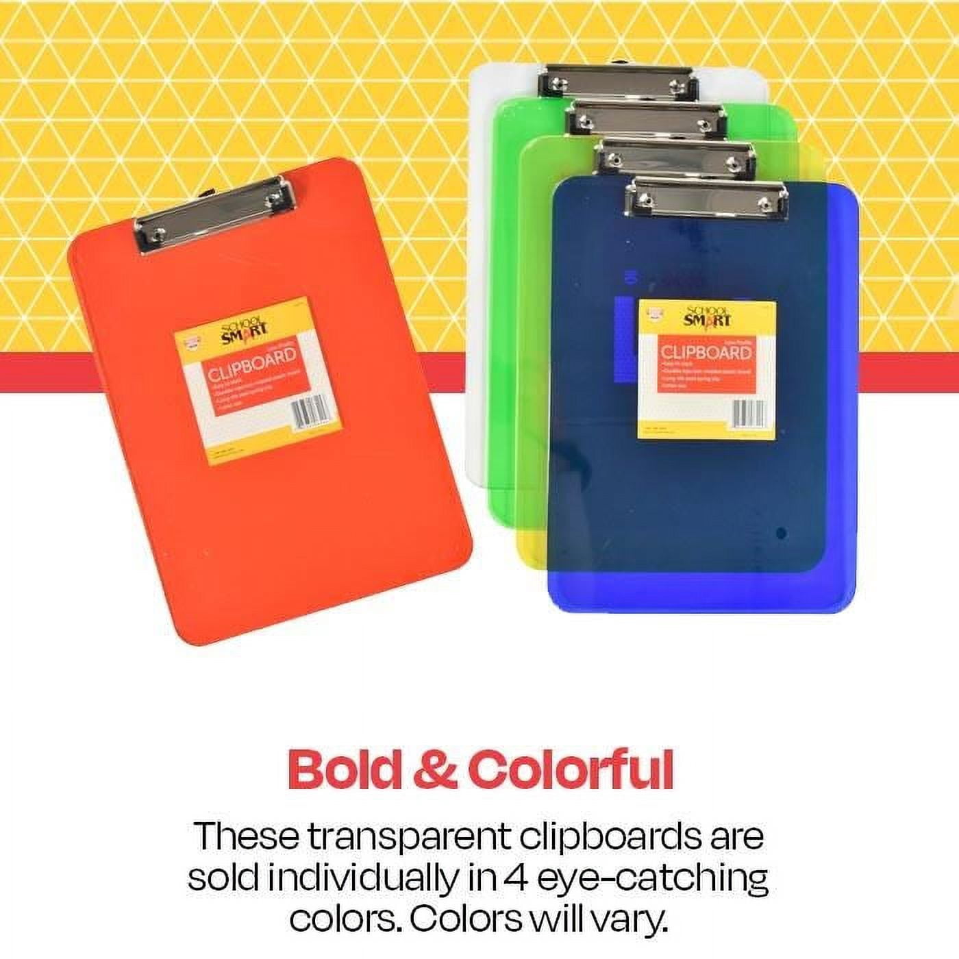 School Smart Low-Profile Acrylic Clipboard, Plastic, Colors May Vary