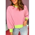 thumbnail image 2 of Boxy Fit Pink Colorblock Sweatshirt for Autumn and Winter - Long Sleeve and Crew Neck, 2 of 12
