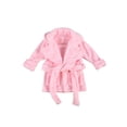 thumbnail image 1 of Baby Boy Girls Flannel Bathrobe Ultra Soft Solid Color Long Sleeve Lapel Design Robe with Belt and Pocket, 1 of 1