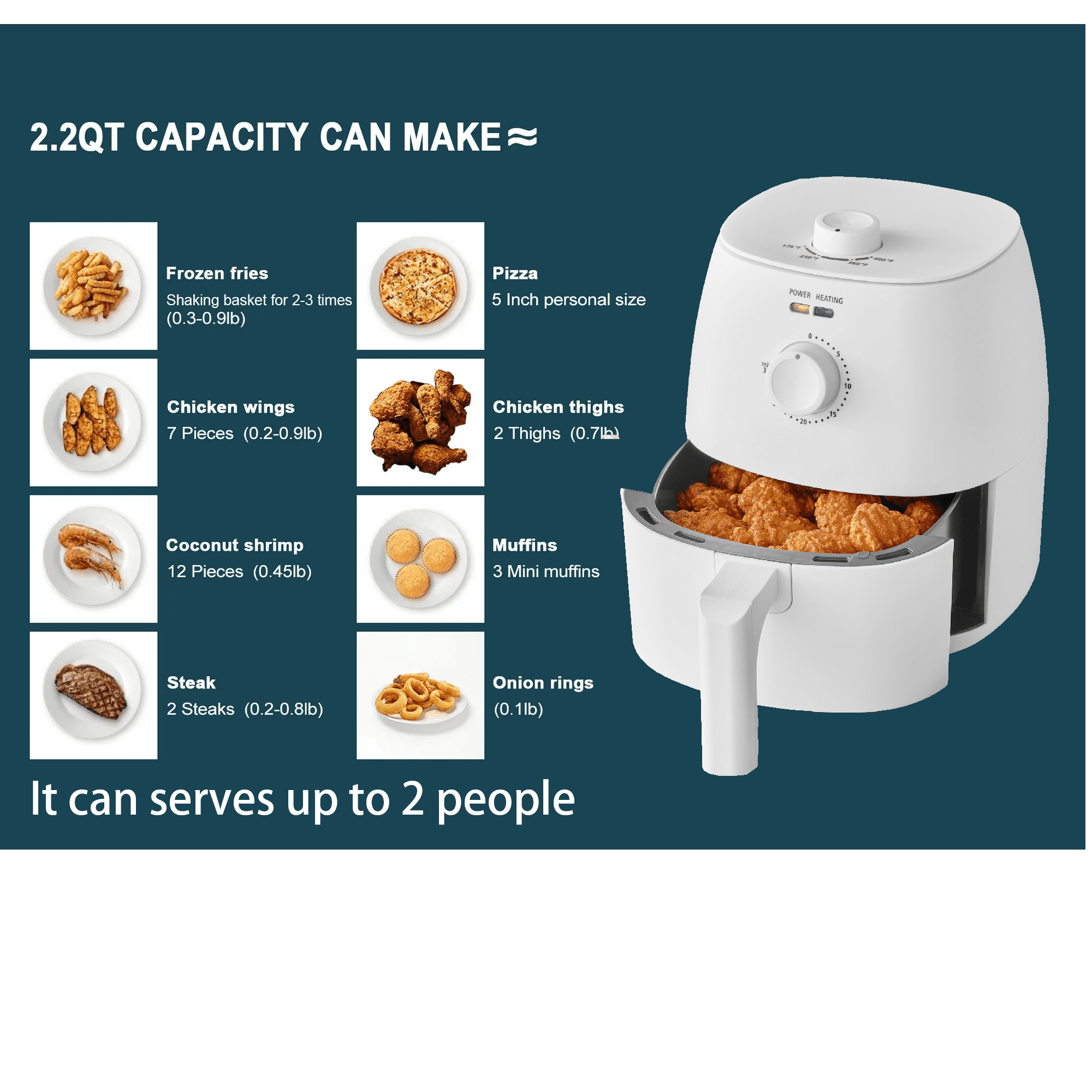 Mainstays 2.2 Qt Compact Air Fryer, Arctic White photo 6