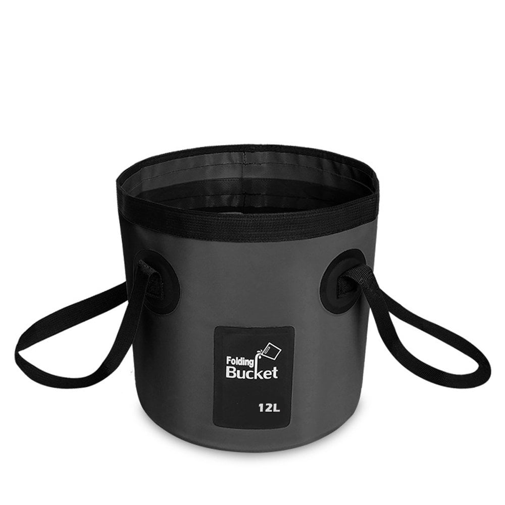 Thickened Collapsible Water Pail & Rope Fishing Camping Washing Bucket Black 
