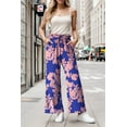 thumbnail image 3 of GIRUNS Women's Wide Leg Pants High Waist Adjustable Knot Casual Loose Trousers With Pockets Business Work Casual Pants Blue Pink Flower S, 3 of 6
