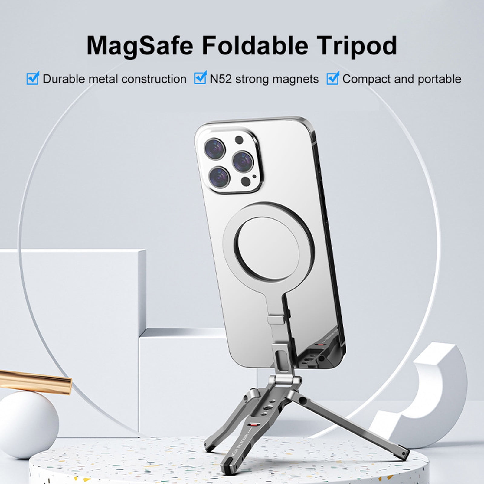 Phone Stand Aluminum Foldable Multiple Functional Tripods With Cold Shoe Mount Not Slip Base for Phones 12 16