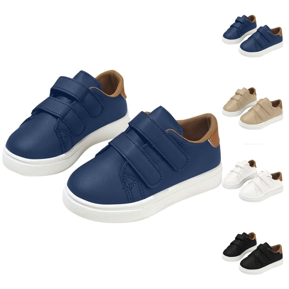 QIUOMBBP Boys Sneakers Kids Casual Lightweight Soft Soled Running Shoes Comfortable Leather Walking Shoes White